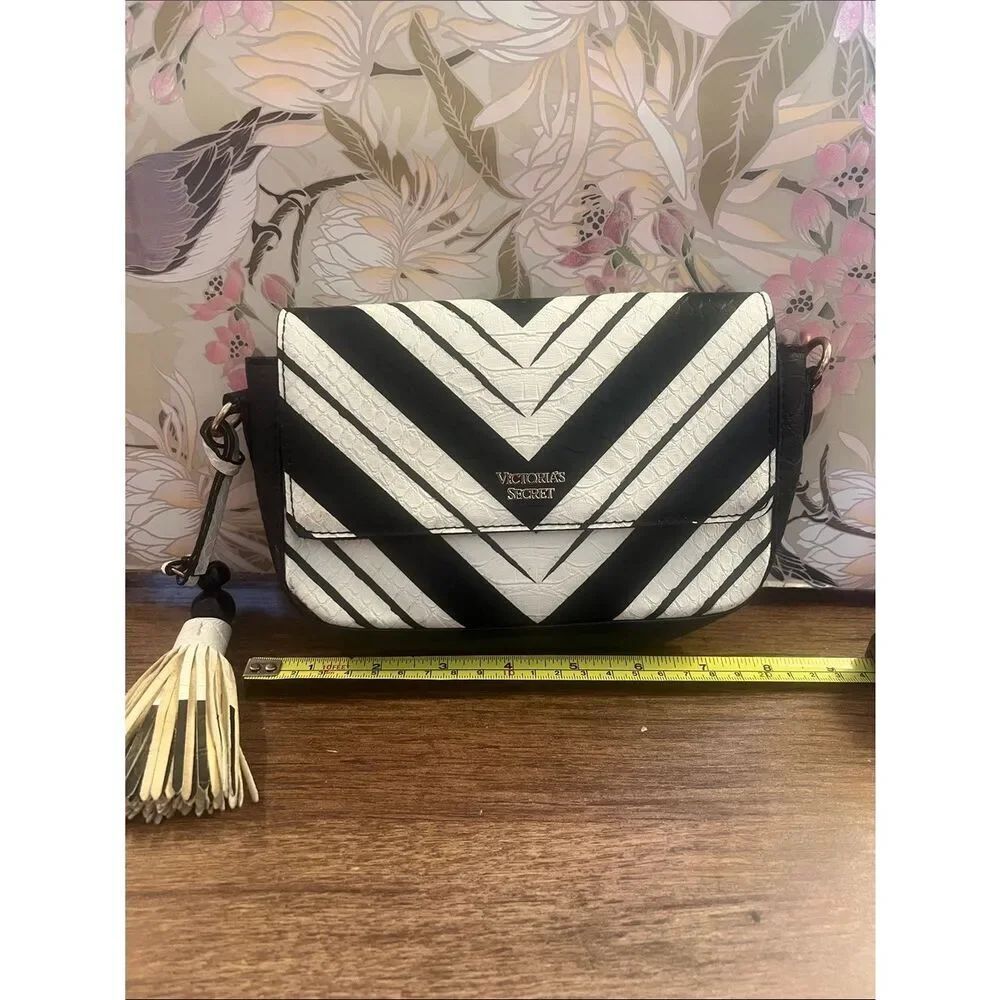 Victoria's Secret Black and White Chevron clutch with Tassel